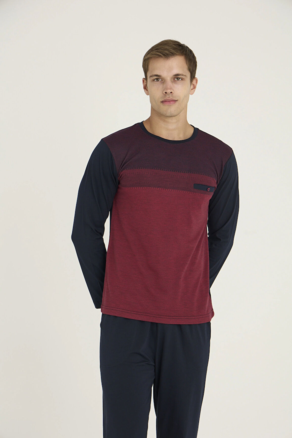 Kocabey 9217 Erkek O.yaka Flato Cepli Pijama Takım - Bordo - XXL