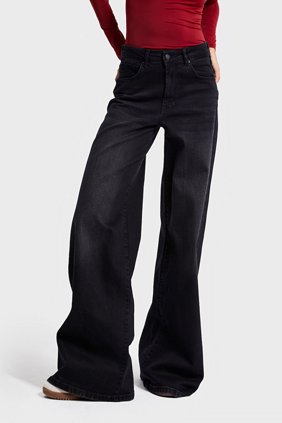 Kadın Füme Renk 2w5-1 Palazzo Fit Likralı Esnek Kumaş İç Boy 83cm Denim Jean