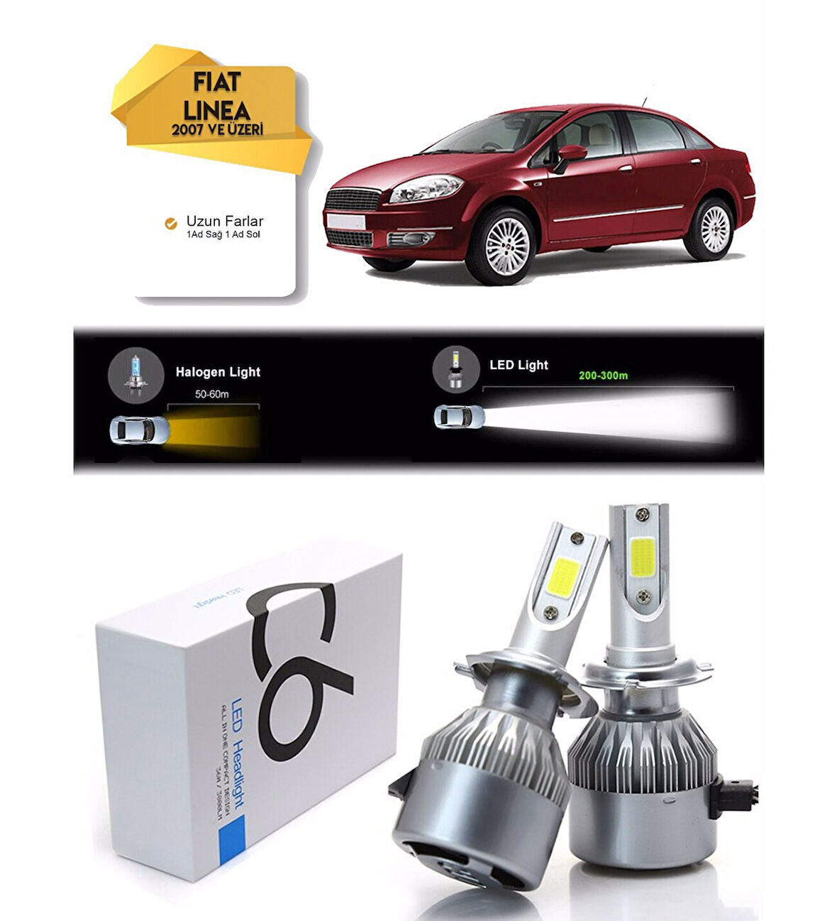 Fiat Linea Uzun Far Led Xenon Şimşek Etkili 2007 ve Üzeri