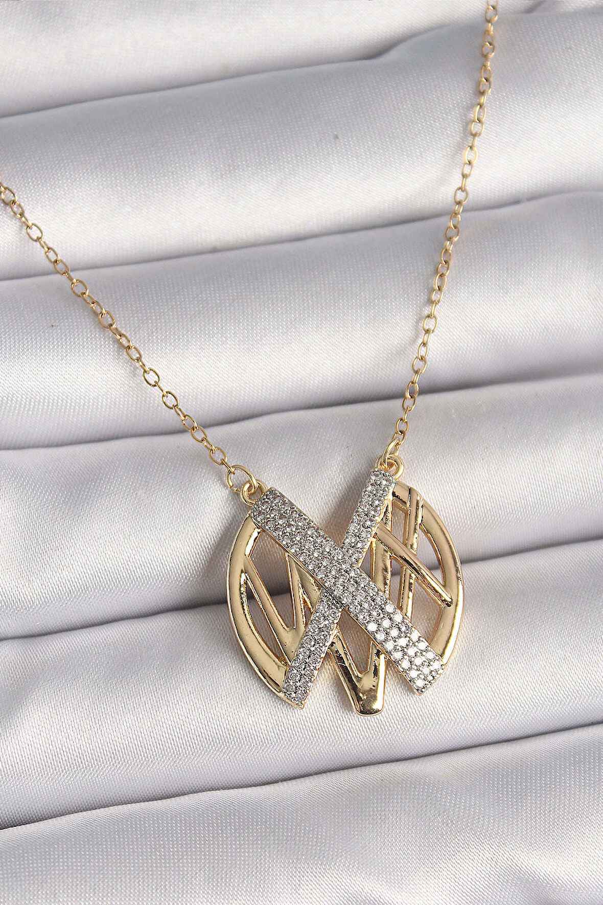 316L Çelik Gold Renk Zirkon Taşlı Vintage Model Kadın Kolye - Lisinya