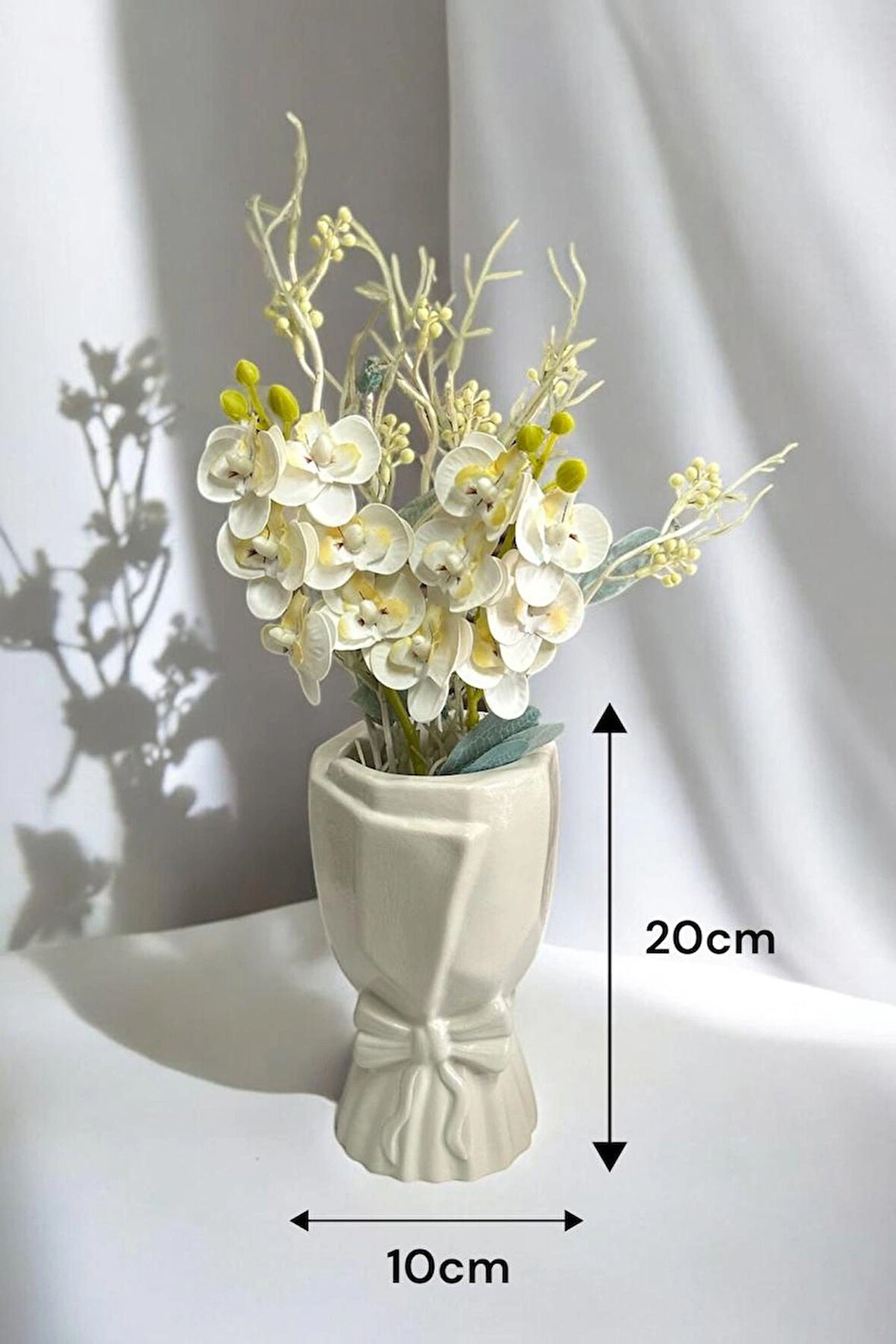 Iskandinav Büyük Buket Vazo Çiçeklik Dekoratif Fiyonklu Vazo 20x10x10cm