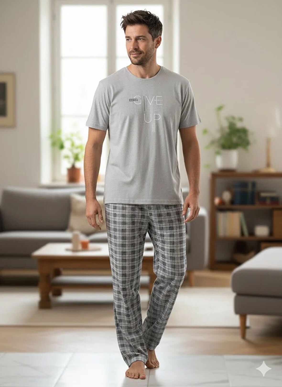 ERKEK MAVİ KISA KOL PİJAMA TAKIM