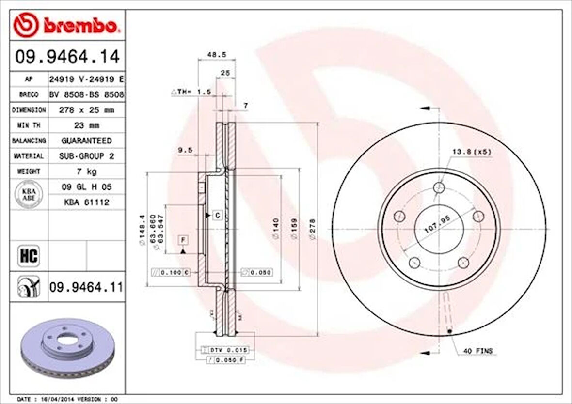 ON FREN AYNASI DISK FOCUS 3 2011 FOCUS 2 2004-2011 C MAX 2003-2007 VOLVO C30 2006-2012 C70 2 2006-2013 S40 2 2004-2012 550 2005-2012 278X25X5DLXHVLI AV611125BB 7M511125BB 1520297 (2 ADET)