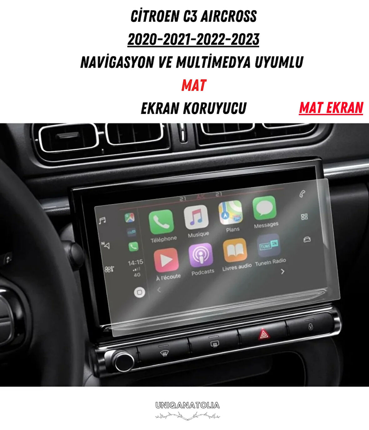Citroen C3 Aircross 2020-2023 Navigasyon ve Multimedya Uyumlu Mat Ekran Koruyucu