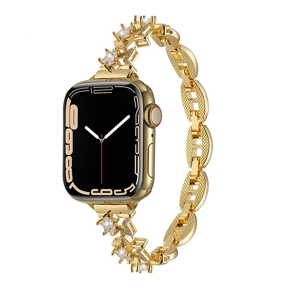Apple Watch 7/8/9 41mm Uyumlu Kordon Yıldız Figürlü Parlak Taşlı Metal Kordon
