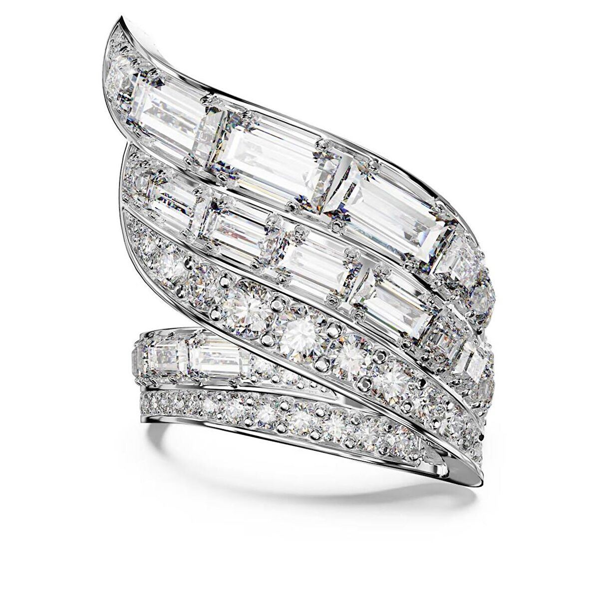 5652100 Swarovski Yüzük Hyperbola cocktail ring, Carbon neutral zirconia, Mixed cuts, White, Rhodium plated