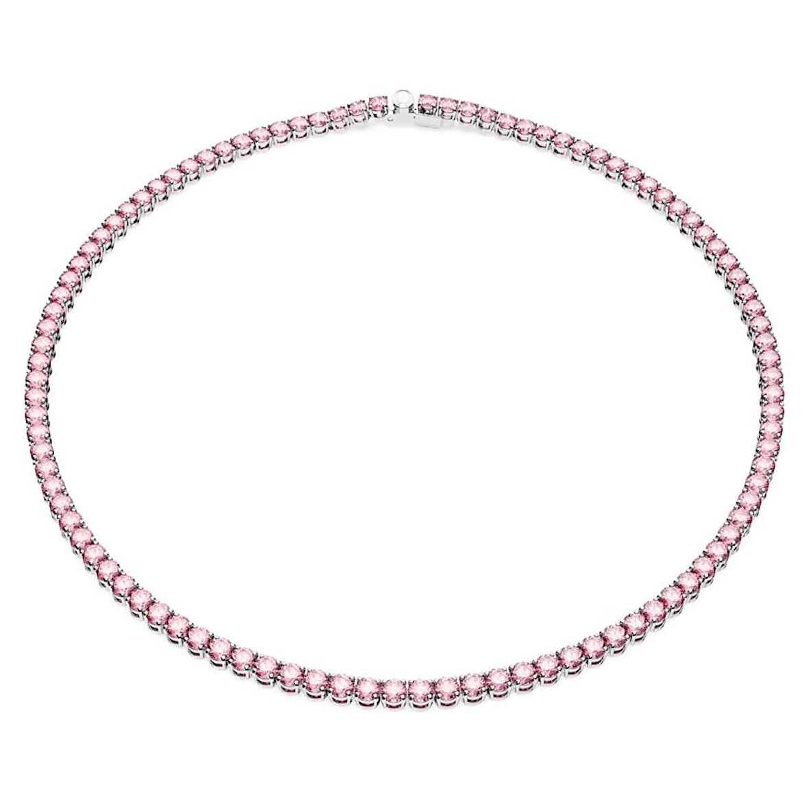 5681800 Swarovski Kolye Matrix Tennis  Neclace, Round cut, Small, Pink, Rhodium plated
