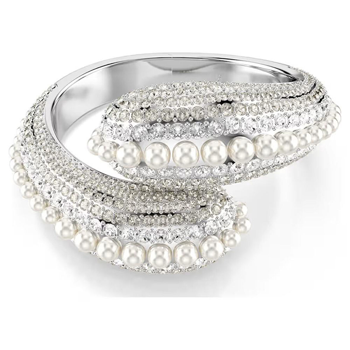 Swarovski Bilezik Sublima cuff, Statement, Crystal pearl, Round cut, White, Rhodium plated