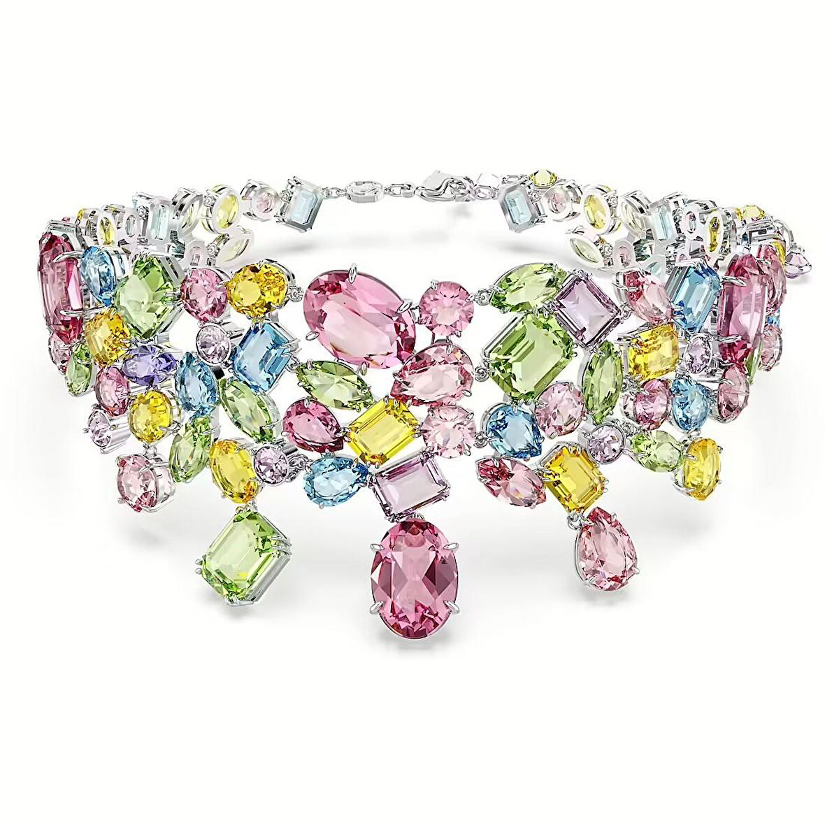 Swarovski Kolye Gema choker, Mixed cuts, Multicolored, Rhodium plated