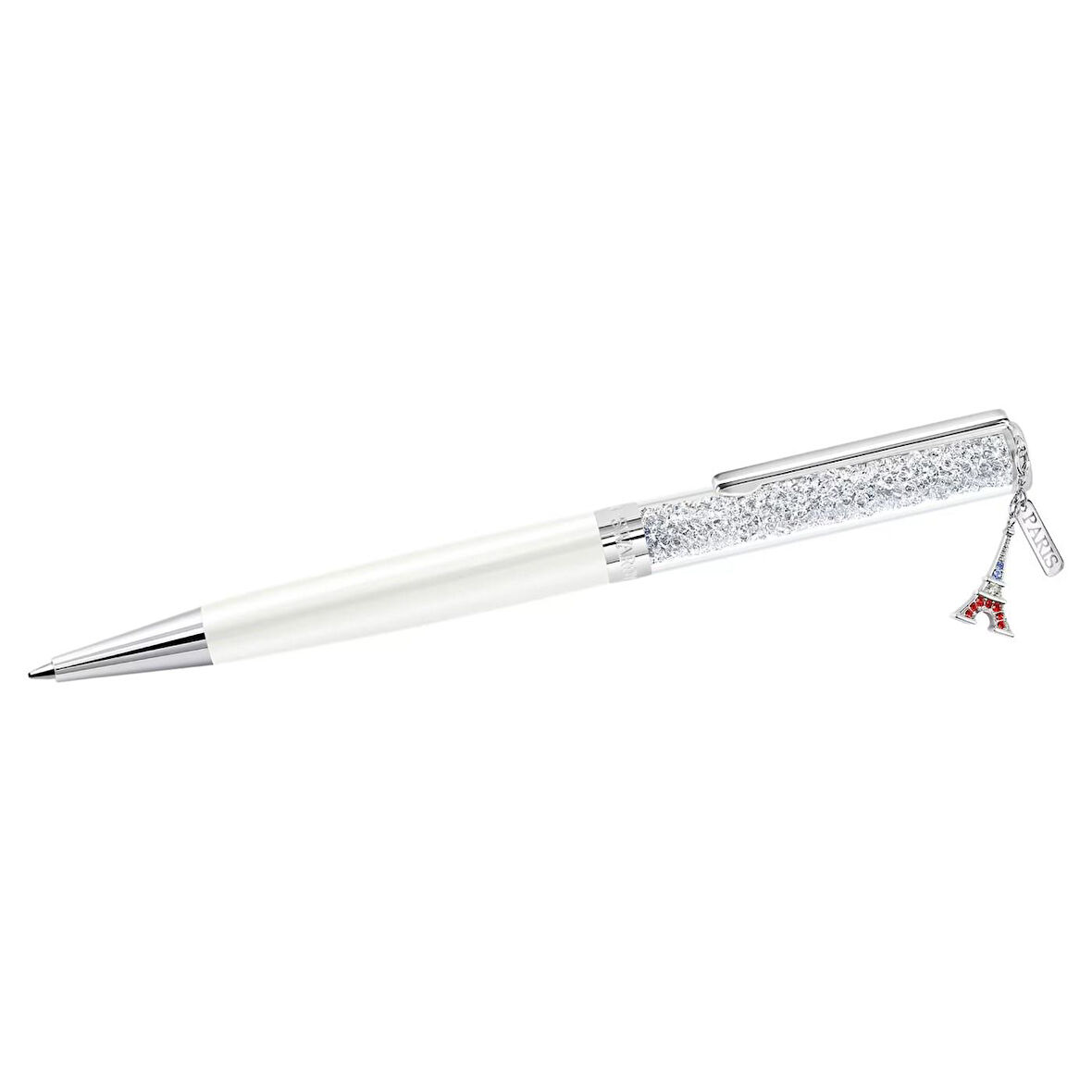 Swarovski Kalem Crystalline ballpoint pen, Eiffel tower, White, Chrome plated