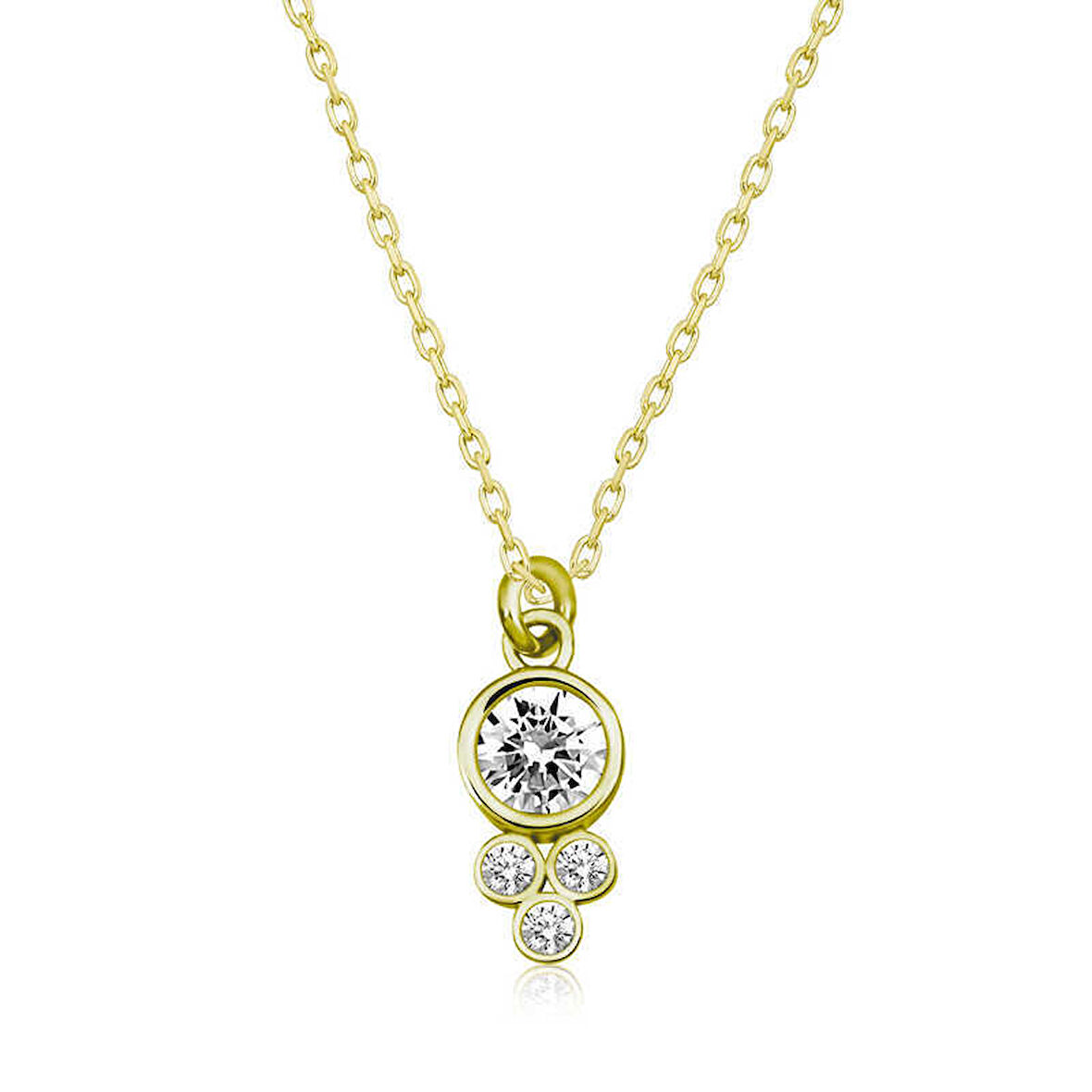 Gümüş Gold Çiğ Damlası Yuvarlak Tektaş Kadın Kolye