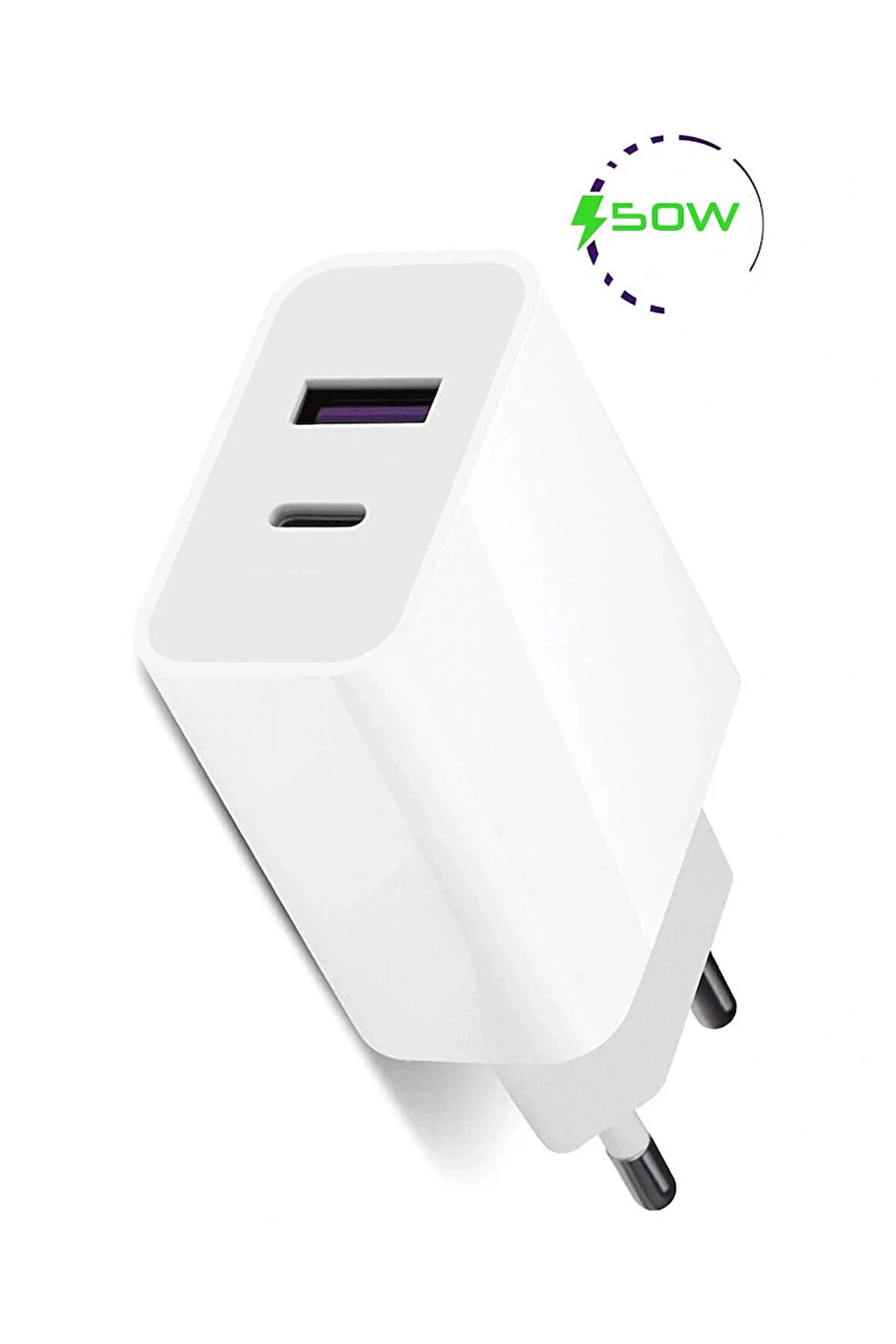 Type - C + Usb Giriş Şarj Adaptörü 50W QC3.0 Pd Hızlı Şarz Iphone Xiaomi Huawei Samsung Oppo Uyumlu