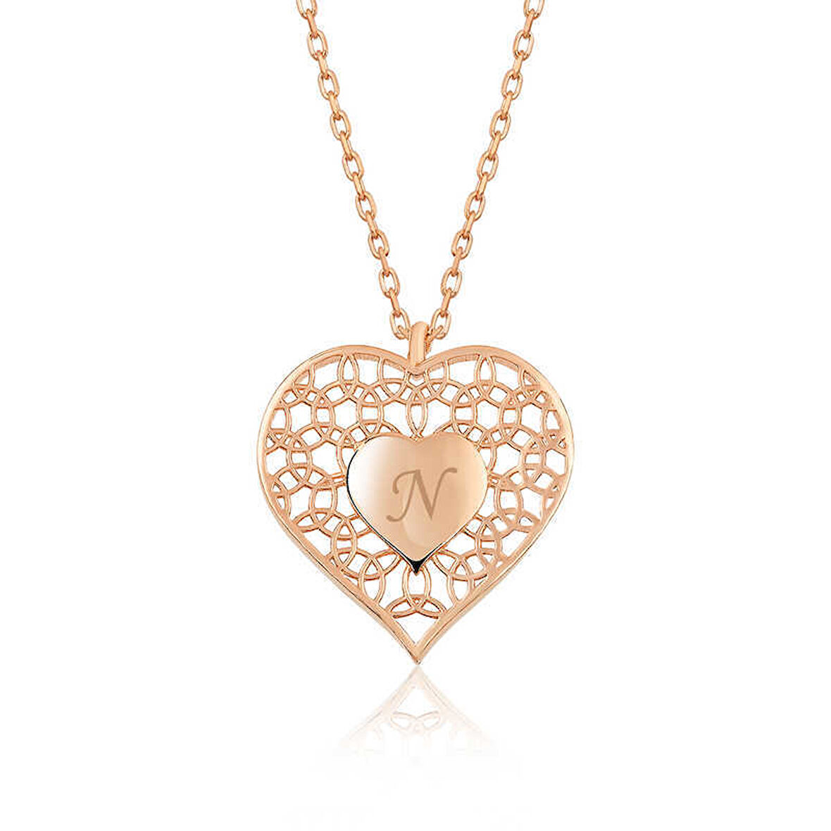 ​Gümüş Rose Kişiye Özel Kalbin İçinde Kalp Kadın Kolye