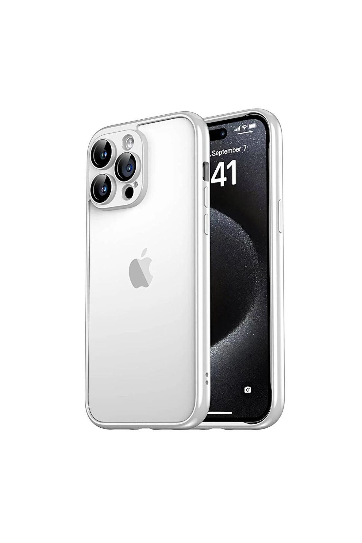 Apple iPhone 15 Pro Max Uyumlu Kılıf Arkası Şeffaf Kenarları Renkli Kamera Korumalı Bontez Bumper