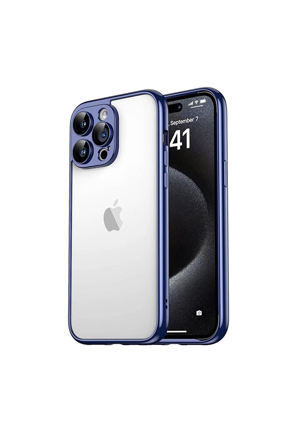 Apple iPhone 15 Pro Max Uyumlu Kılıf Arkası Şeffaf Kenarları Renkli Kamera Korumalı Bontez Bumper