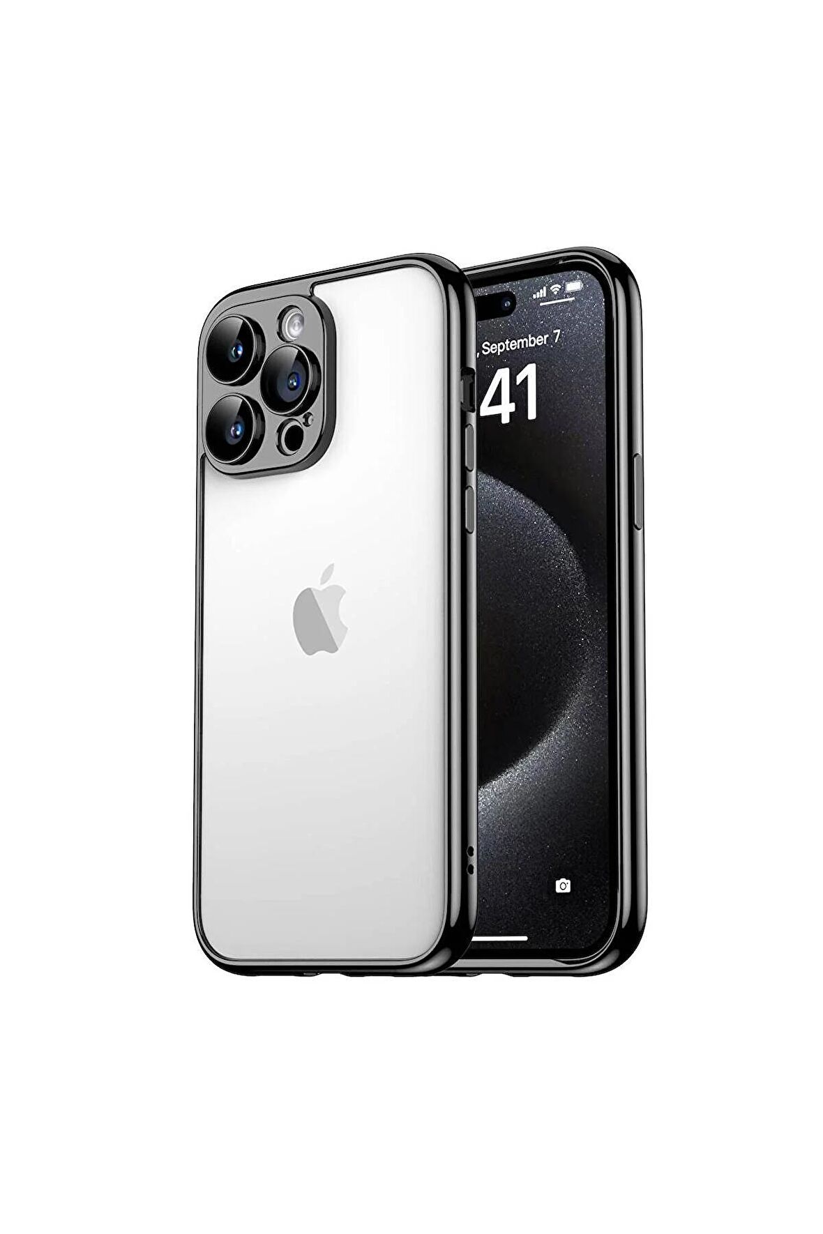 Apple iPhone 15 Pro Max Uyumlu Kılıf Arkası Şeffaf Kenarları Renkli Kamera Korumalı Bontez Bumper