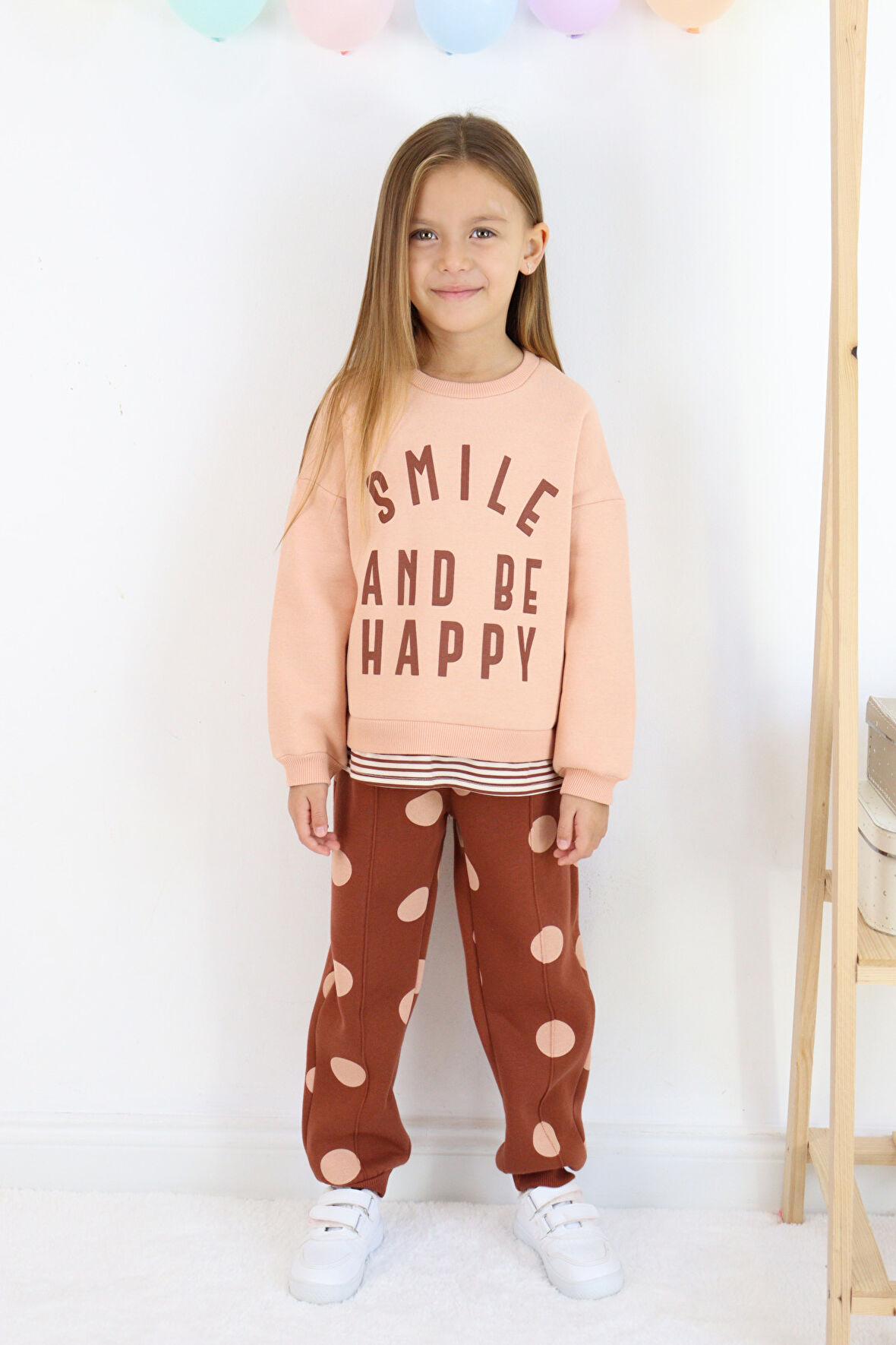 Kız Çocuk Smile And Happy Baskılı Kalın Eşofman Takımı
