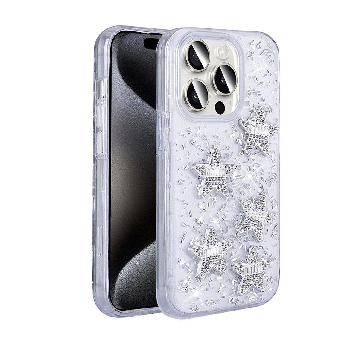 Apple iPhone 15 Pro ile Uyumlu Airbagli Simli Arka Yüzeyli Kapak