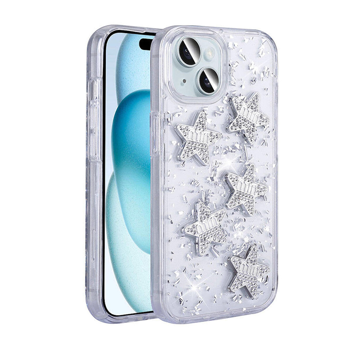 Apple iPhone 15 ile Uyumlu Airbagli Simli Arka Yüzeyli Kapak