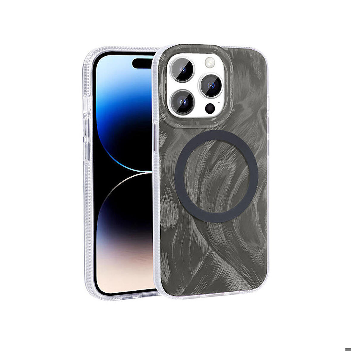 Apple iPhone 14 Pro Max ile Uyumlu Kılıf Magsafe Şarj Özellikli Fırça Boya Desenli Kapak