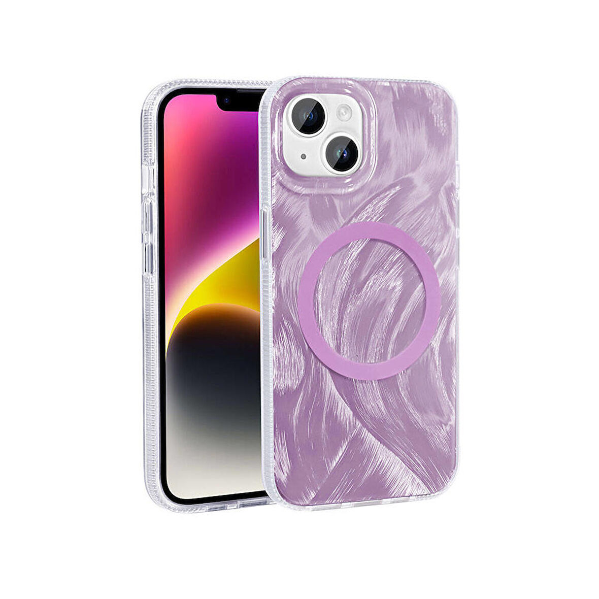 Apple iPhone 14 Plus ile Uyumlu Kılıf Magsafe Şarj Özellikli Fırça Boya Desenli Kapak