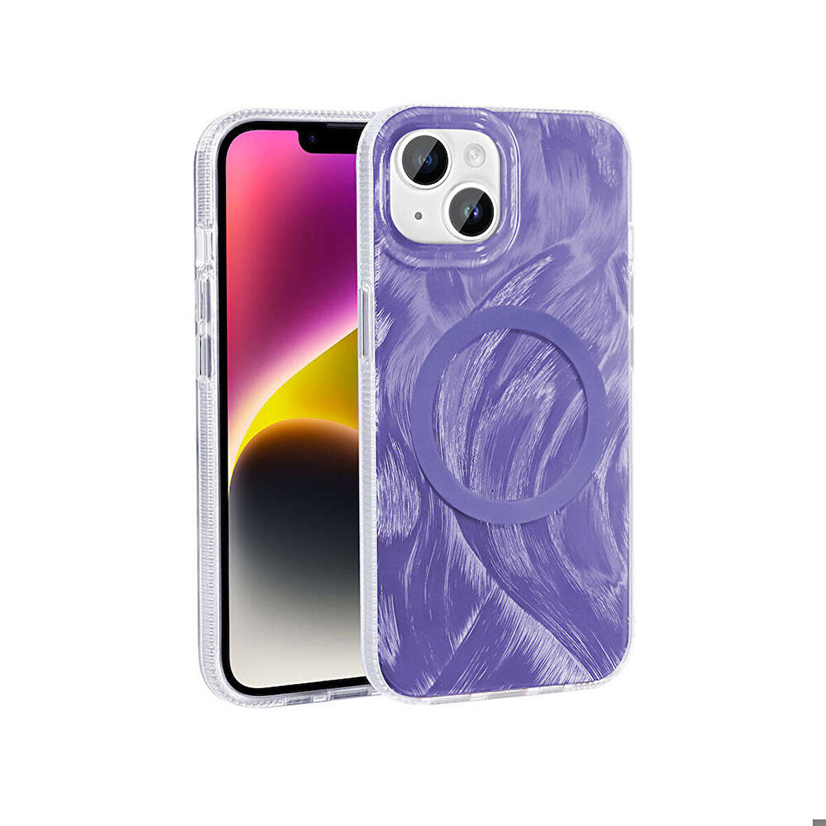 Apple iPhone 14 ile Uyumlu Kılıf Magsafe Şarj Özellikli Fırça Boya Desenli Kapak