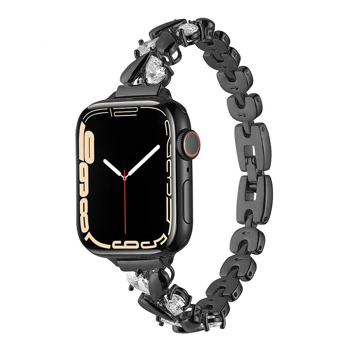 Apple Watch 4/5/6/SE (1.Nesil)/SE 44mm Uyumlu Kordon Damla Figürlü Parlak Taşlı Metal Kordon