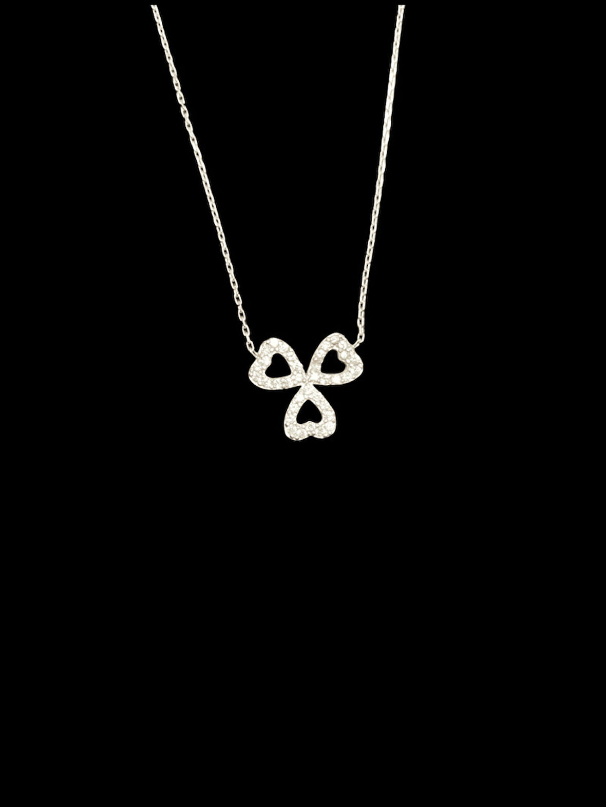 🍀❤️ 925 Ayar İthal Gümüş Üçlü Kalp Yapraklı Yonca Kolye | Pırlanta Işıltılı Şans Sembolü