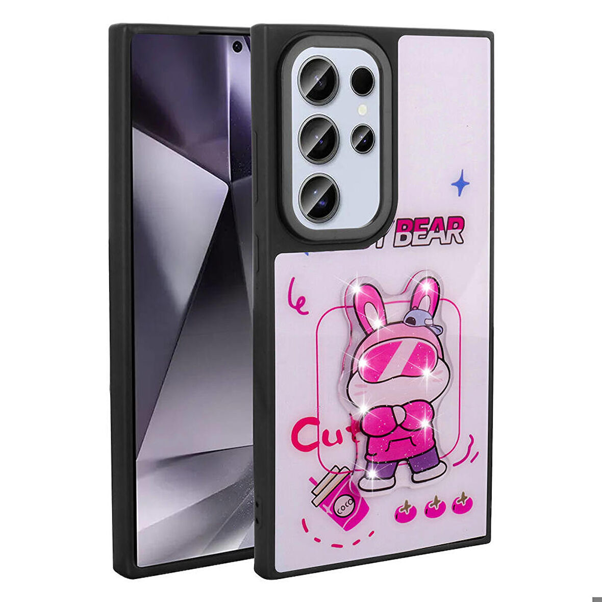 Samsung Galaxy S24 Ultra ile Uyumlu Kılıf Parlayan Kabartmalı İkonik Figürlü Silikon Kapak