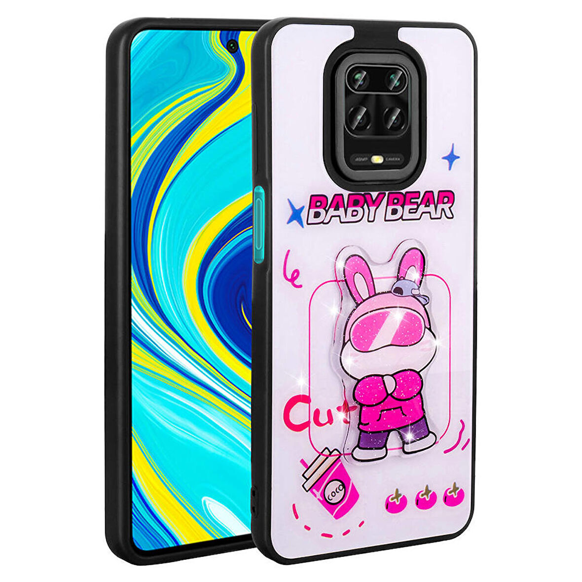 Xiaomi Redmi Note 9S ile Uyumlu Kılıf Parlayan Kabartmalı İkonik Figürlü Silikon Kapak