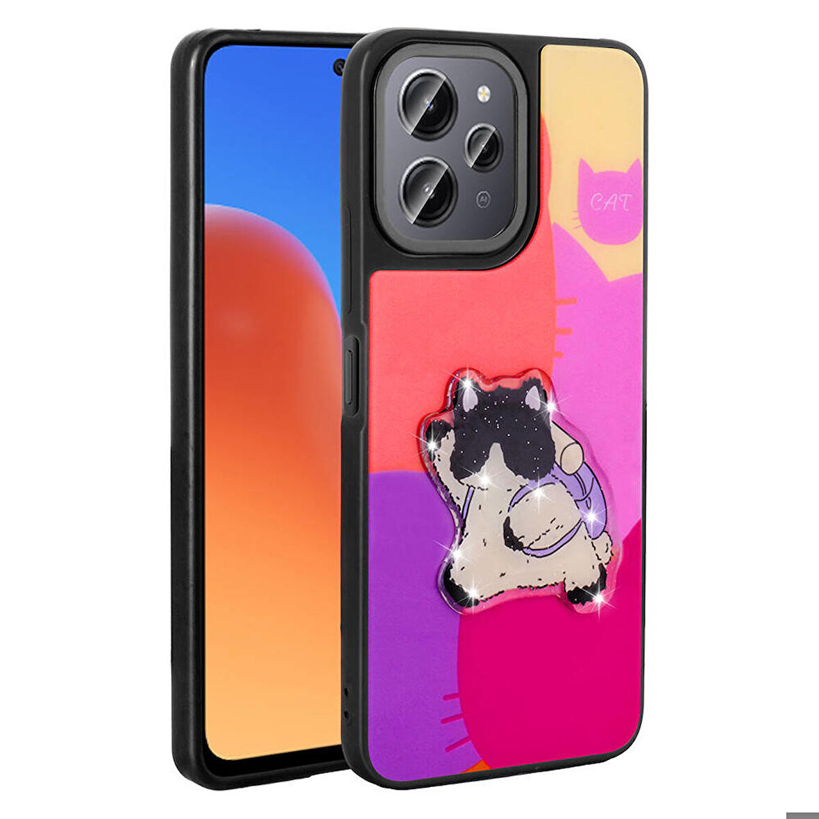 Xiaomi Redmi 12 4G ile Uyumlu Kılıf Parlayan Kabartmalı İkonik Figürlü Silikon Kapak