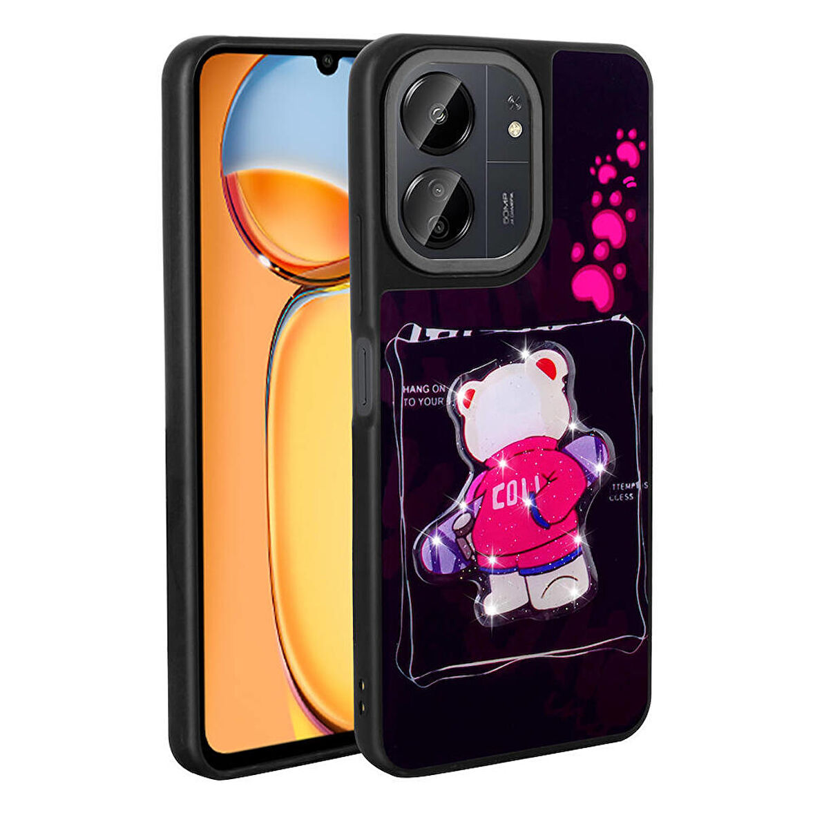 Xiaomi Poco C65 ile Uyumlu Kılıf Parlayan Kabartmalı İkonik Figürlü Silikon Kapak