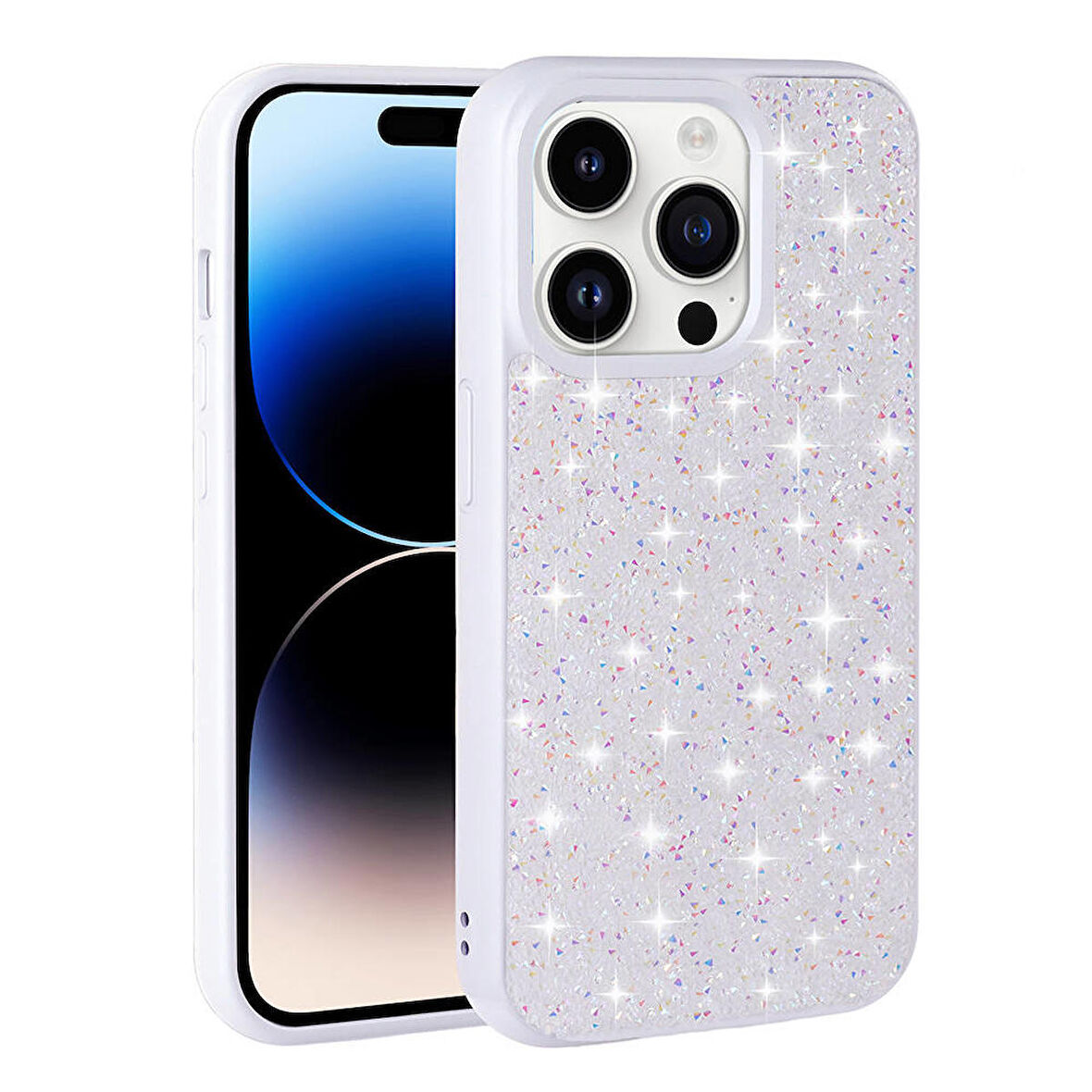 Apple iPhone 14 Pro Max ile Uyumlu Kılıf Arka Yüzeyi Parlak Taşlı Tasarımlı Kapak