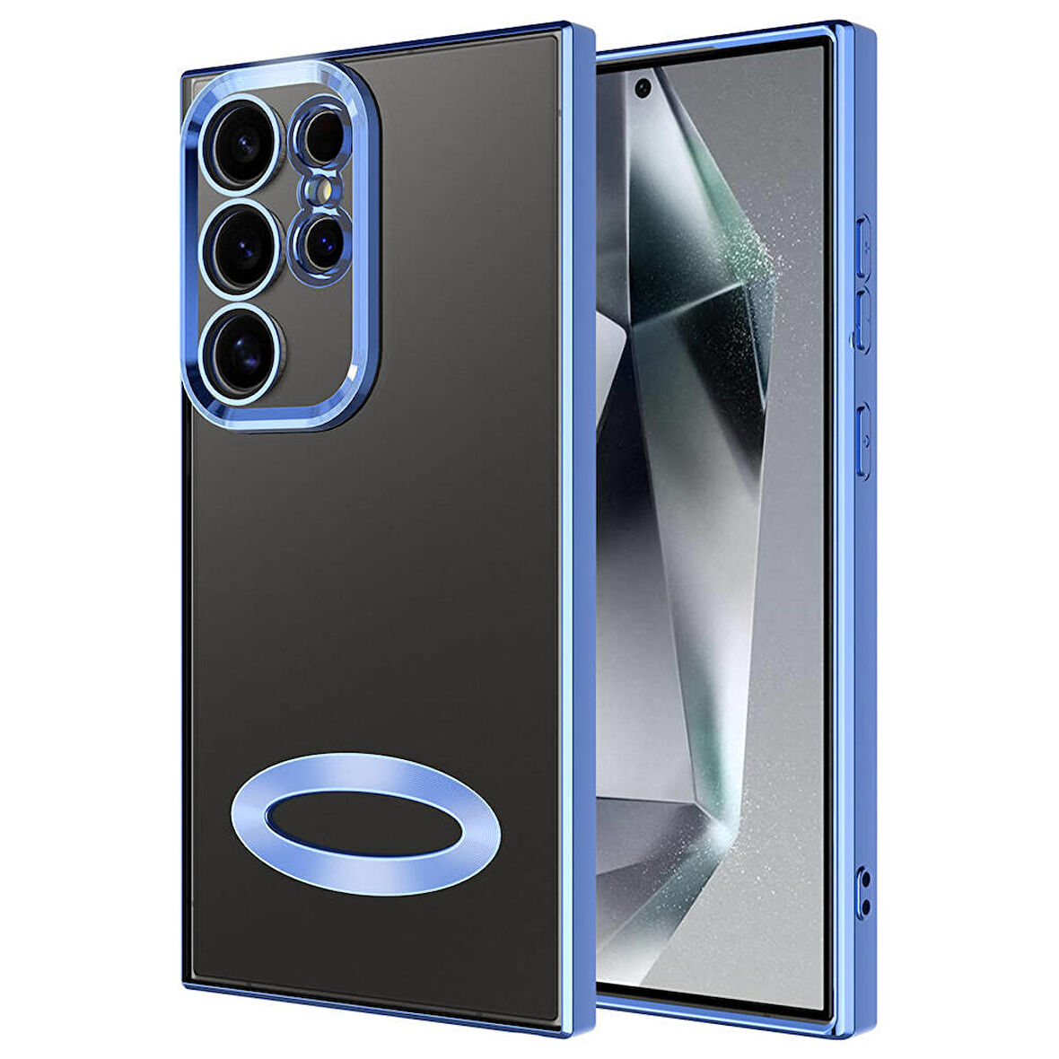 Samsung Galaxy S24 Ultra Uyumlu Kılıf Şeffaf Logo Gösteren Parlak Renkli Kenar Telefon Kılıfı Kapak