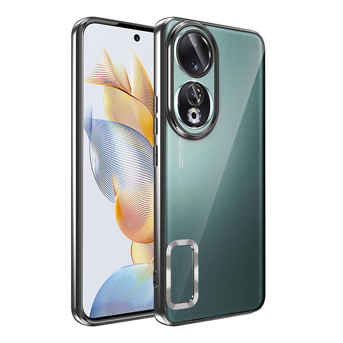 Honor 90 Uyumlu Kılıf Şeffaf Logo Gösteren Parlak Renkli Kenar Telefon Kılıfı Kapak