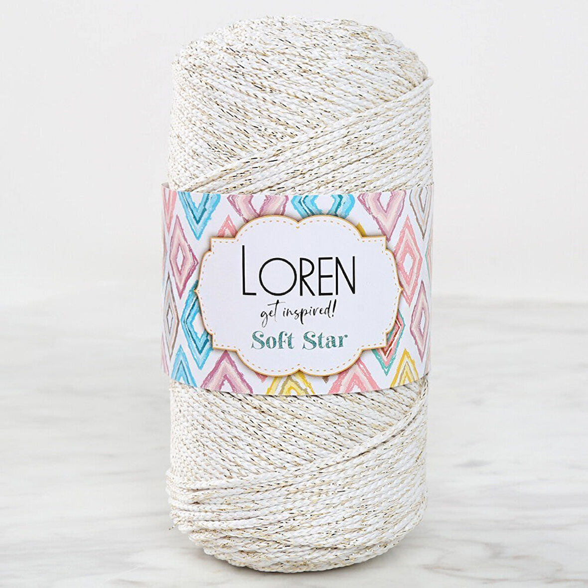 Loren Soft Star Makrome İpi Sarı Simli Krem RM103