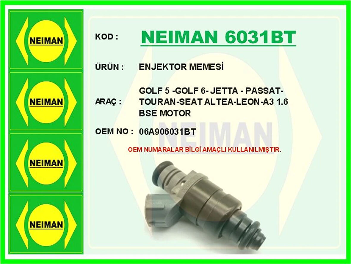 ENJEKTOR MEMESİ GOLF 5 -GOLF 6- JETTA - PASSAT-TOURAN-SEAT ALTEA-LEON-A3 1.6 BSE MOTOR 06A906031BT