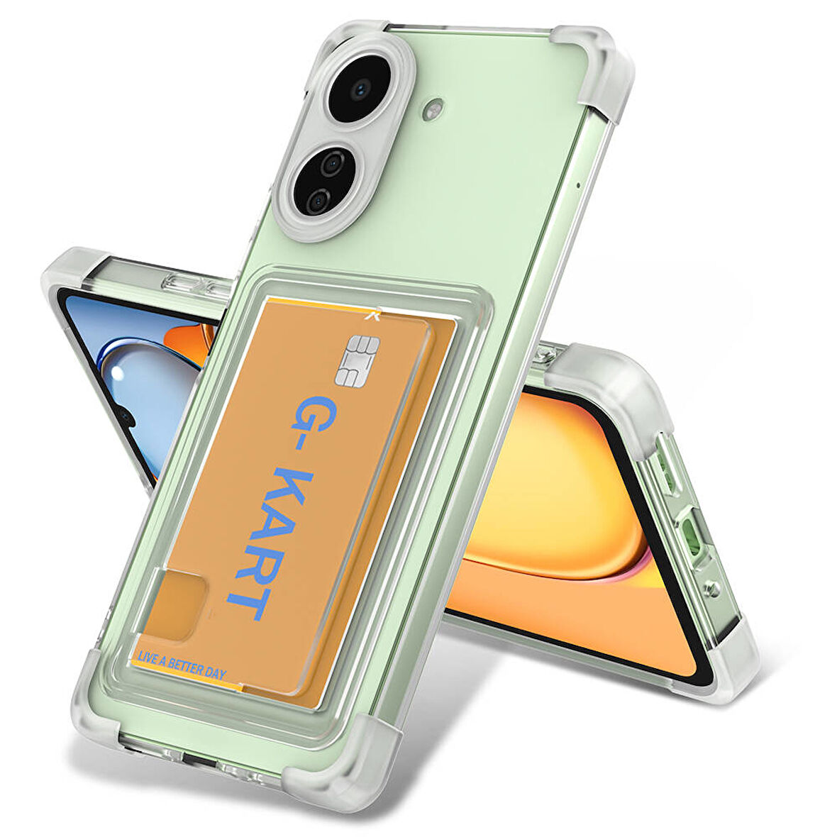 Xiaomi Poco C65 Uyumlu Köşeleri Airbagli Kartlıklı Kartvizitli Şeffaf Telefon Kılıfı
