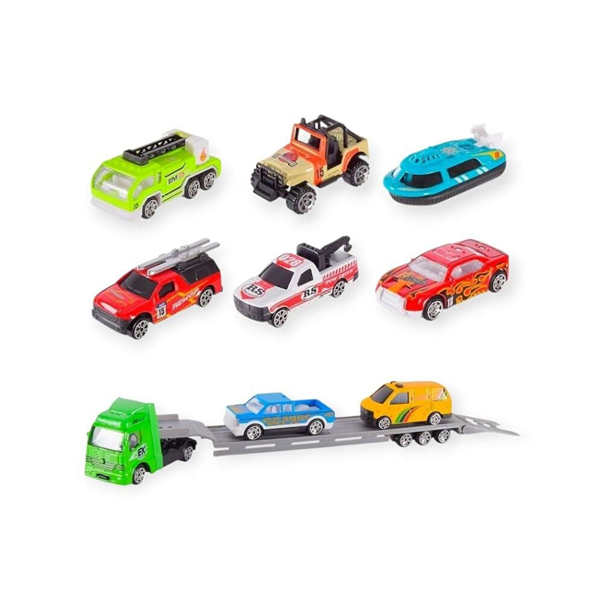 10 Parça Araç Taşıyan Tır Seti - Die Cast - DS047 - City