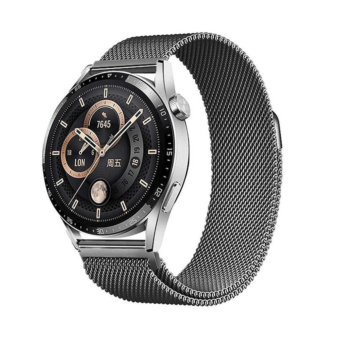 Huawei Watch GT3 46mm ile Uyumlu Kordon 22mm Metal Hasır İşlemeli Kordon