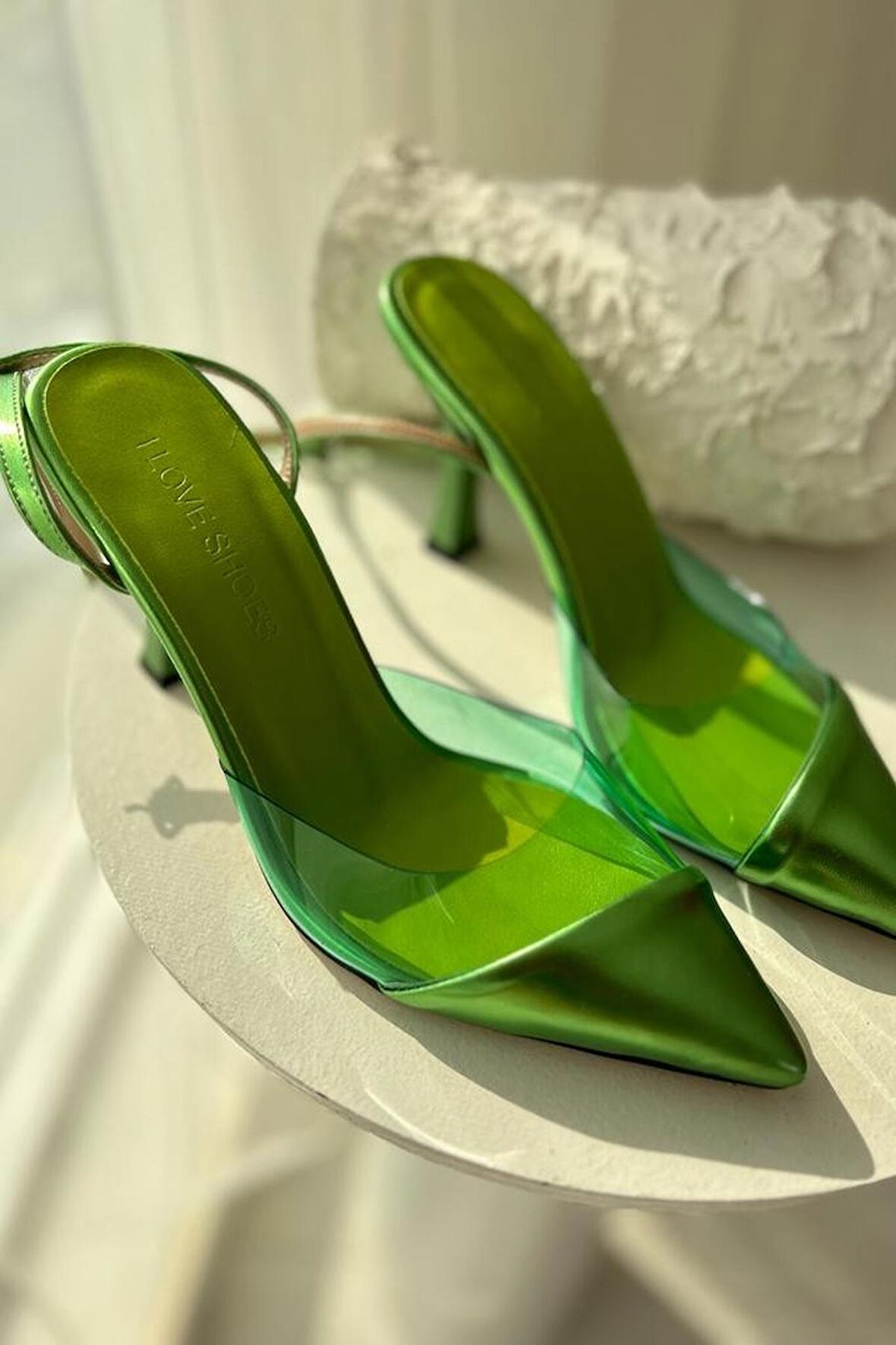 Cabrian Parlak Deri Kadın Stiletto Metalik Yeşil