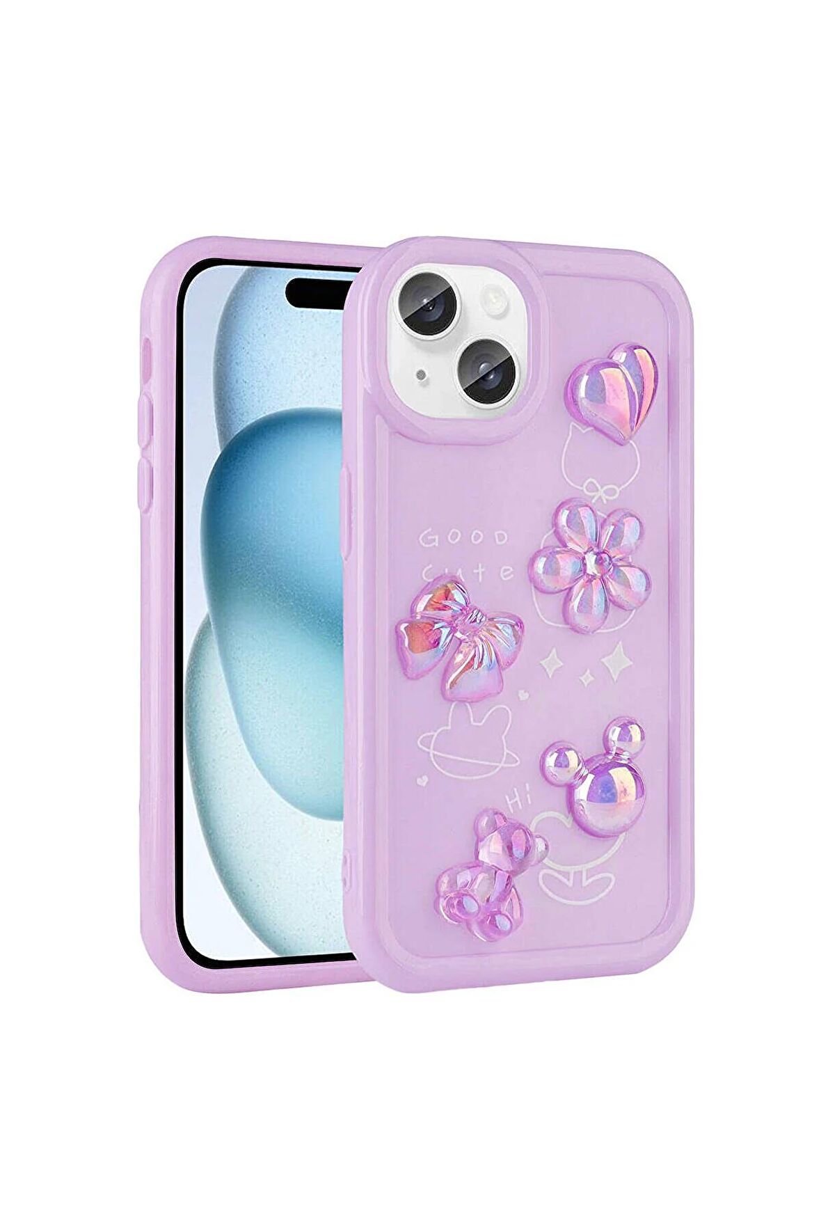 Apple iPhone 13 Uyumlu Kılıf Renkli Kabartma Figürlü Parlak Telefon Kılıfı Kapak