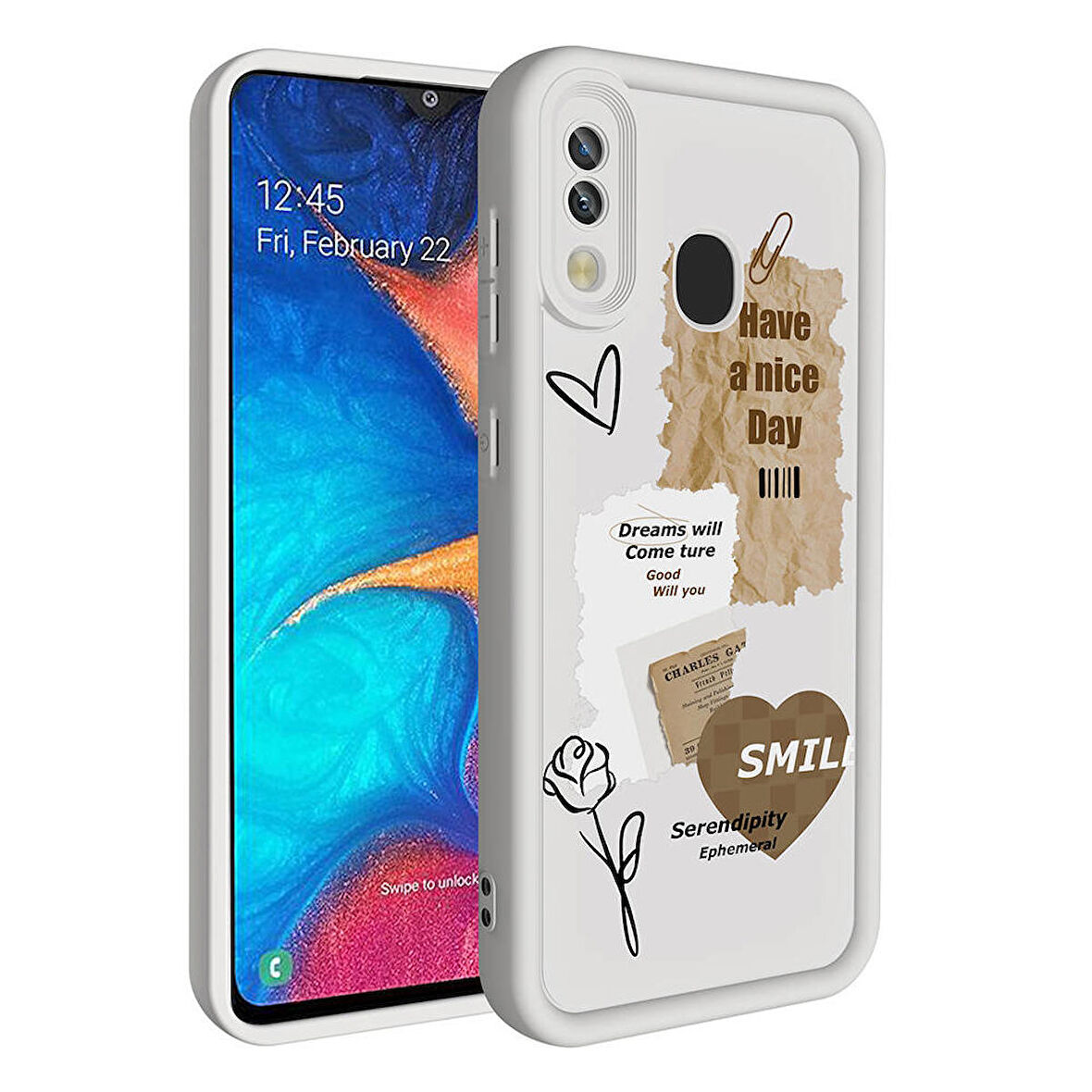 Samsung Galaxy A20 ile Uyumlu Kılıf Kamera Korumalı Yüzeyi Baskılı Arka Kapak