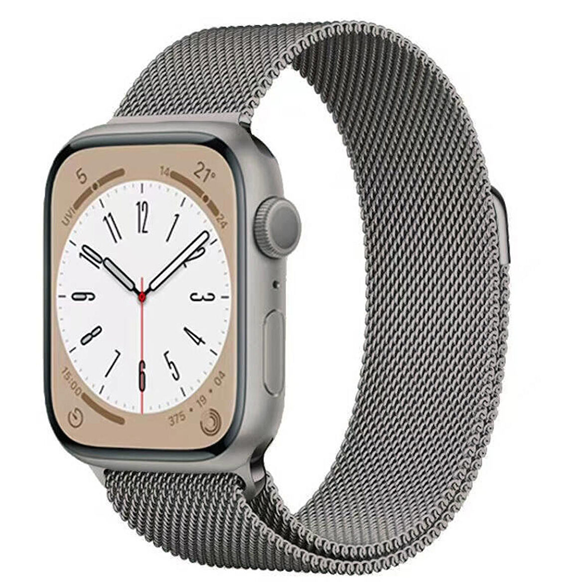 Apple Watch 7/8/9 41mm Uyumlu Kordon Metal Örgü İşlemeli Mıknatıslı Kordon