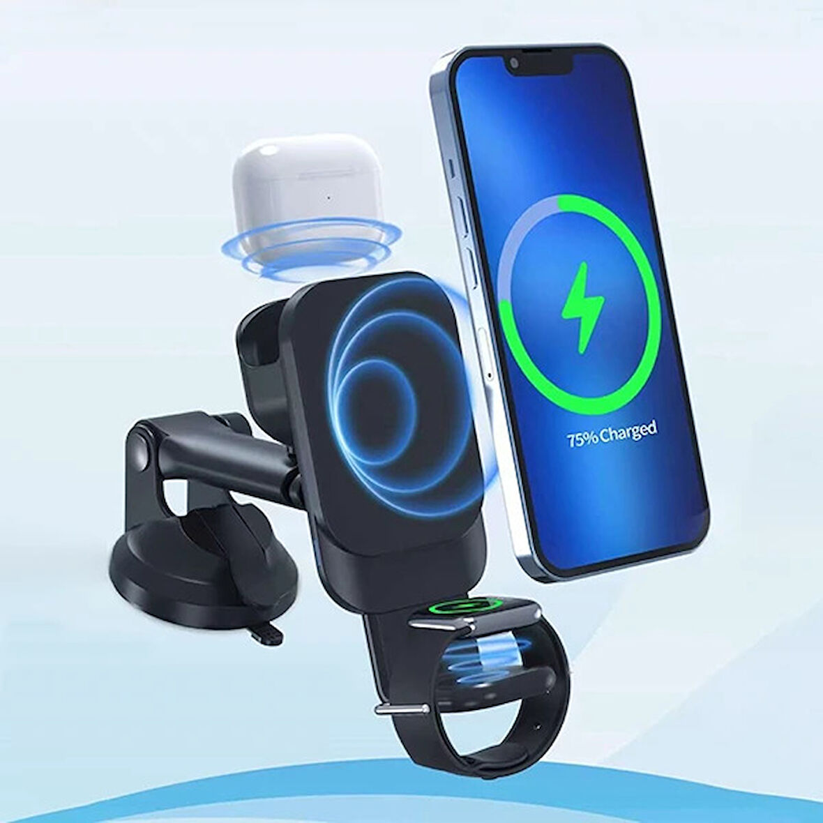 3 Lü araç içi Şarjlı telefon tutucu araba içi şarjlı tutucu telefon saat kulaklık şarjı