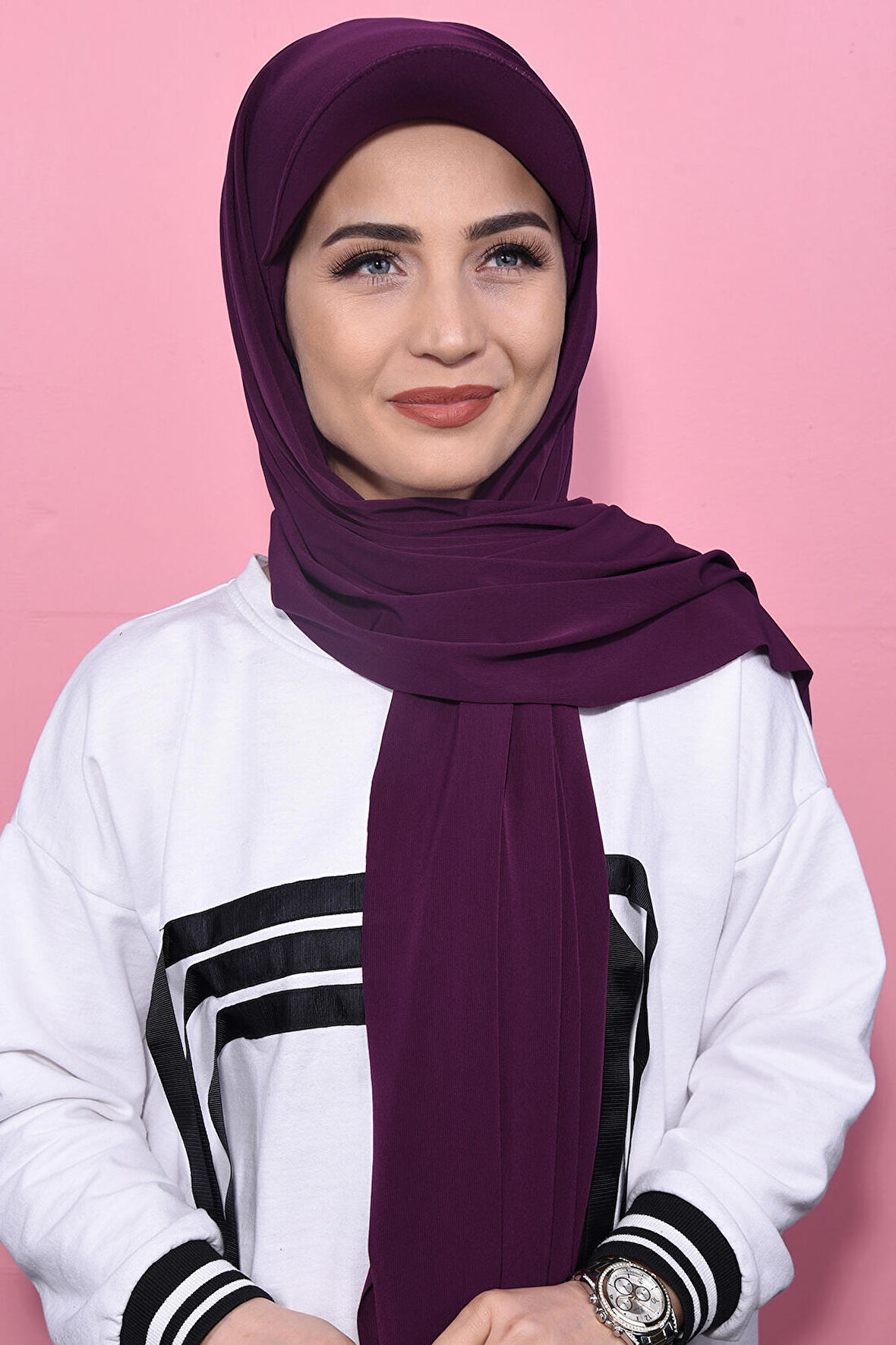 Boneli Şapka Şal Mürdüm - Mürdüm