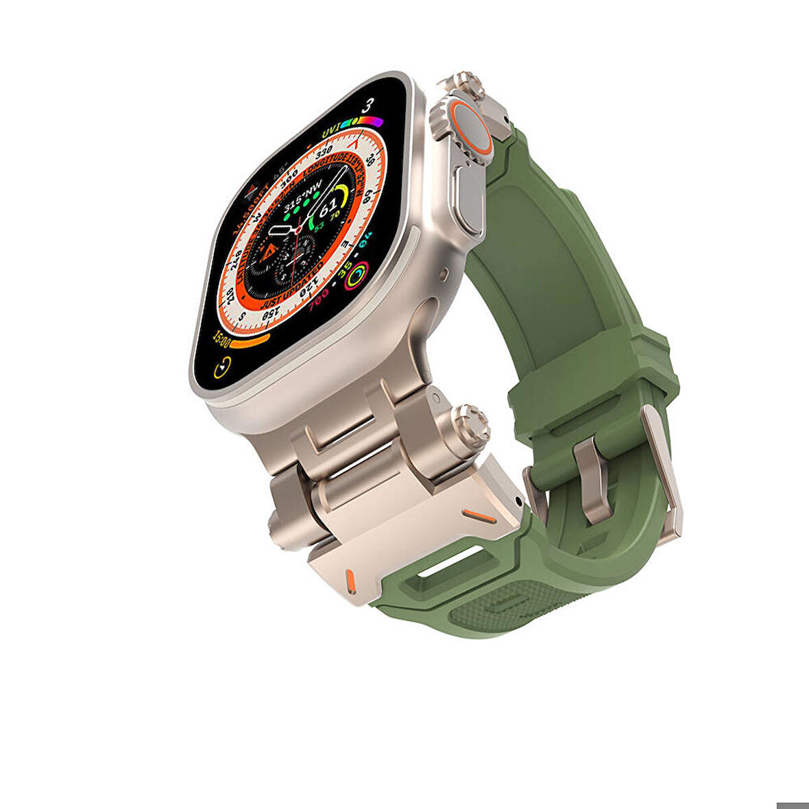 Apple Watch 7/8/9 45mm ile Uyumlu Kordon Metal Başlıklı Silikon Kordon