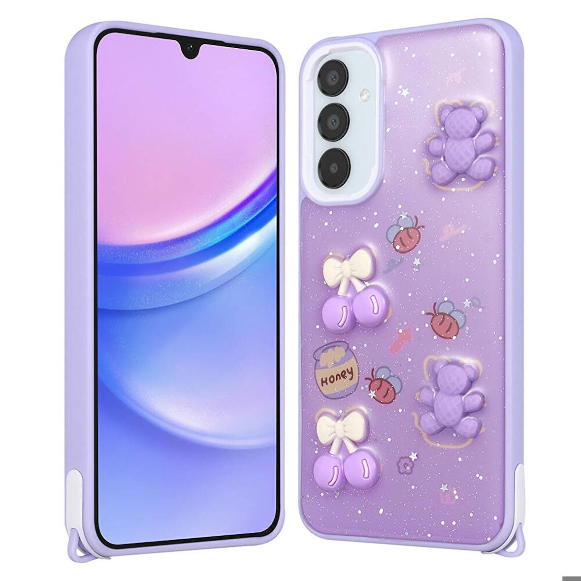 Samsung Galaxy A05S ile Uyumlu Kılıf Parlayan Sıvılı Simli Kabartma Figürlü Kapak