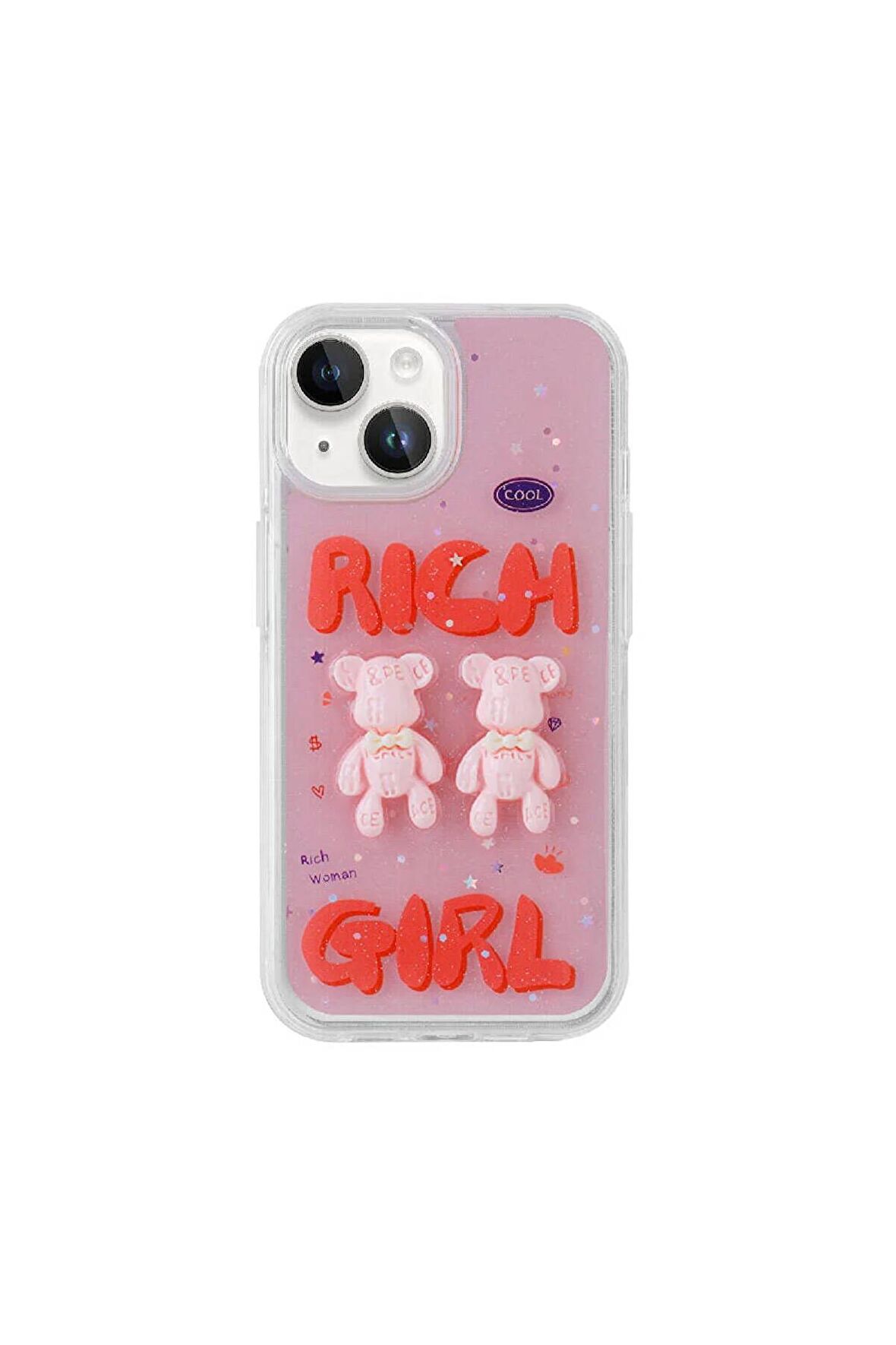 Apple iPhone 14 Uyumlu Kılıf Kabartma Figürlü Parlak Telefon Kılıfı Kapak