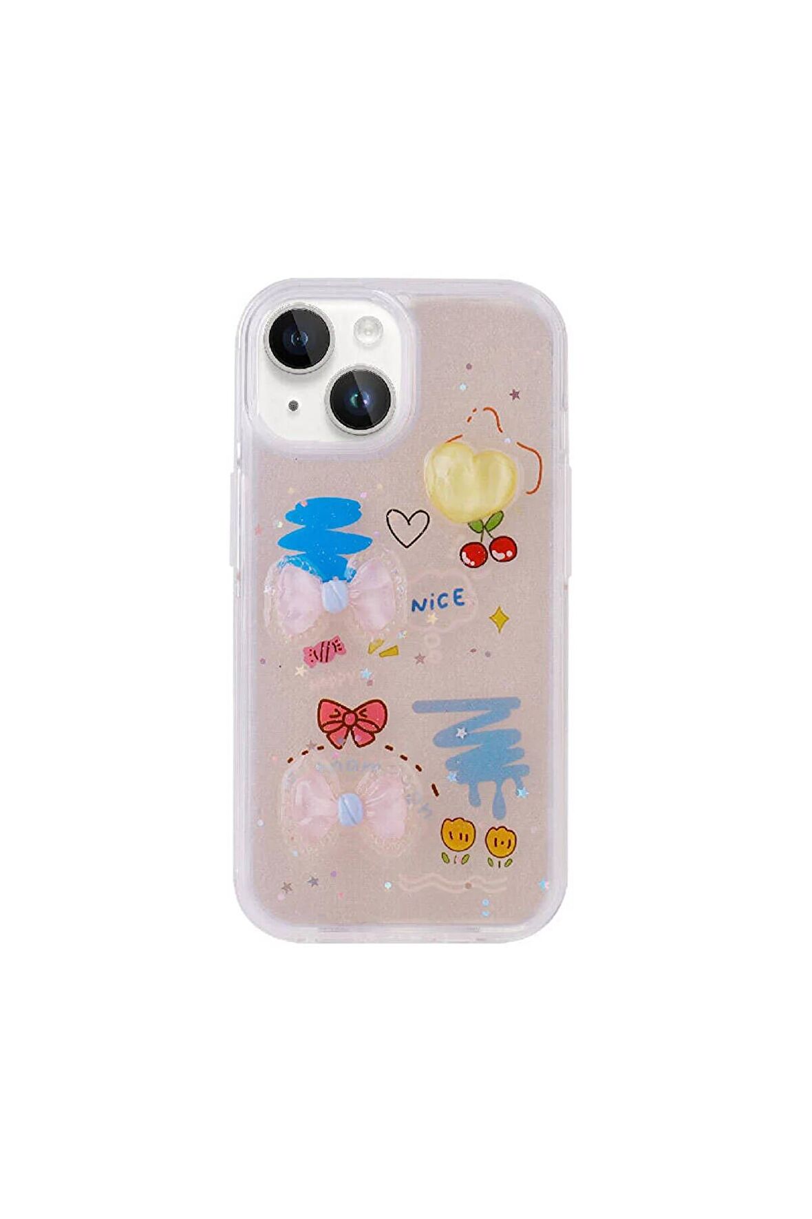 Apple iPhone 14 Uyumlu Kılıf Kabartma Figürlü Parlak Telefon Kılıfı Kapak